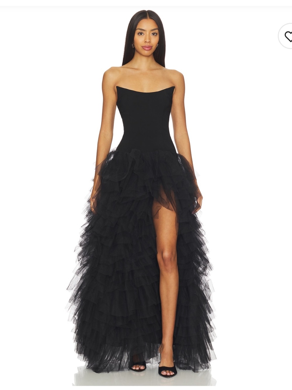 Lovers + Friends Black Strapless Ruffled Tulle Maxi Dress